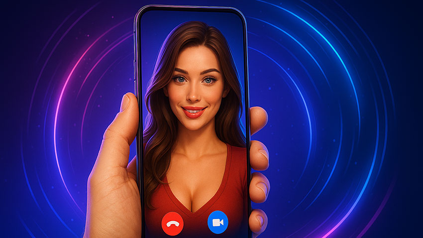 Futuristic glowing video chat interface